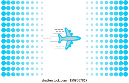 Airplane vector doodle icon on flat blue decorative background vintage
