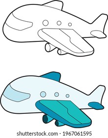 Airplane vector drawing transportation learning education cartoon drawing, line art and colored.