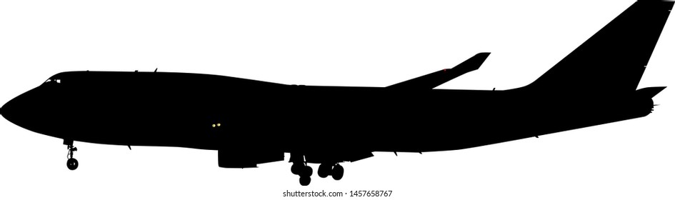 airplane vector flat icon isolated on white background side view of  modern commercial passenger plane silhouette aircraft flying and landing with gear extended air travel design set
