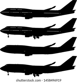 Airplane Vector Flat Icon Isolated On White Background Side View Of  Modern Commercial Passenger Plane Silhouette With Window Aircraft Flying And Landing With Gear Extended Air Travel Design Set