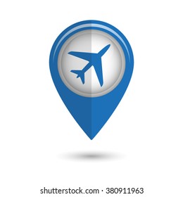 Airplane - vector icon;  blue map pointer