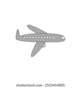 Airplane vector icon. Gray airplane flying. Passenger plane.