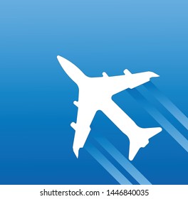 Airplane vector icon isolated on blue background