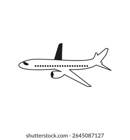 Airplane vector icon. Line art. Flat illustration. Hand drawn. Airplane silhouette on a white background. It is well suited for everything related to travel, movement, passenger transportation
