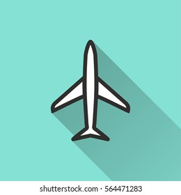 Airplane vector icon with long shadow. Illustration isolated for graphic and web design.