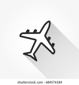 Airplane vector icon with long shadow. Illustration isolated for graphic and web design.
