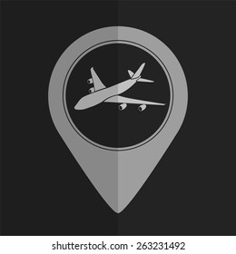 Airplane vector icon - map pointer. Flat design