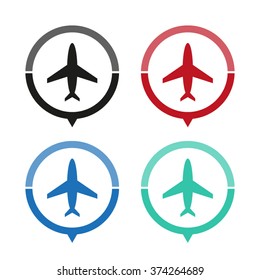 Airplane - vector icon; map pointer;  message bubble