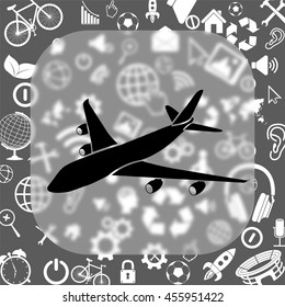 airplane vector icon - matte glass button on background consisting of different icons