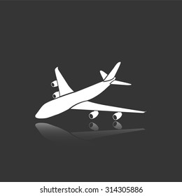 airplane vector icon with mirror reflection
