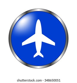 Airplane - vector icon on the blue button