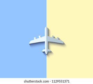 Airplane Vector Icon on Double Colors Background. Flat Lay Aircraft Concept. Vector Illustration. Travel and Transportation Minimal Illustration.