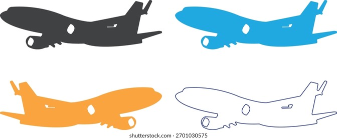 Icono de Vector de aviones sobre fondo blanco, Ilustración vectorial de avión Icono plano de aviación