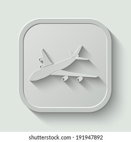 airplane vector icon - paper button with shadow on light background