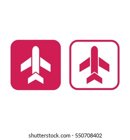 Airplane vector icon. Pink and white