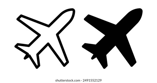 Airplane vector icon set in black color.
