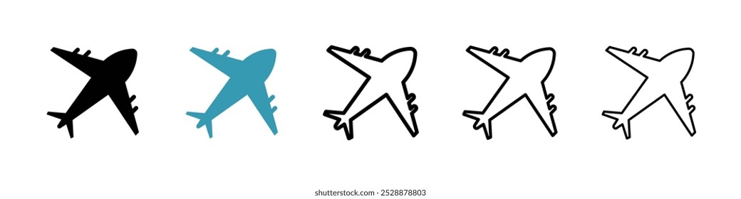 Airplane vector icon set in black and blue colors.