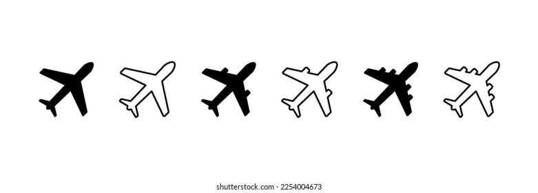 Airplane vector icon set. Linear flight transport symbol. Travel concept illustration