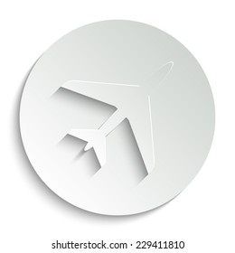 Airplane  -  vector icon with shadow on a round button