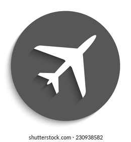 Airplane - vector icon with shadow on a round grey button