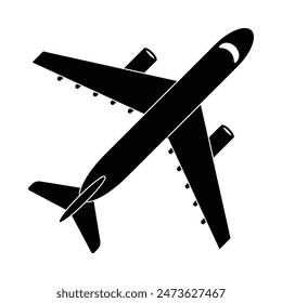 Airplane vector icon. Simple vector illustration of a plane. Aircraft flat style. Black shadow silhouette. Symbol, sign or logo.