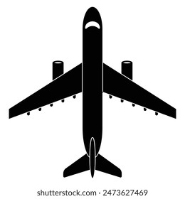Airplane vector icon. Simple vector illustration of a plane. Aircraft flat style. Black shadow silhouette. Symbol, sign or logo.