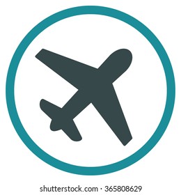 Airplane vector icon. Style is bicolor flat circled symbol, soft blue colors, rounded angles, white background.