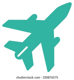 Airplane vector icon. Style is flat cyan symbol, rounded angles, white background.