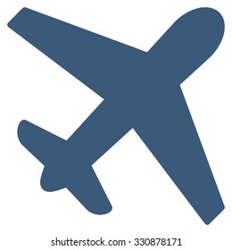 Airplane vector icon. Style is flat blue symbol, rounded angles, white background.
