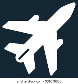 Airplane vector icon. Style is flat white symbol, rounded angles, dark blue background.
