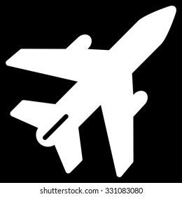 Airplane vector icon. Style is flat white symbol, rounded angles, black background.