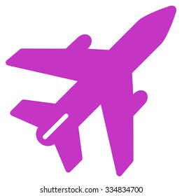 Airplane vector icon. Style is flat violet symbol, rounded angles, white background.