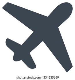 Airplane vector icon. Style is flat smooth blue symbol, rounded angles, white background.