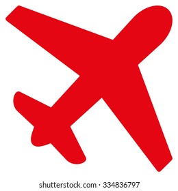 Airplane vector icon. Style is flat red symbol, rounded angles, white background.