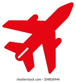 Airplane vector icon. Style is flat red symbol, rounded angles, white background.