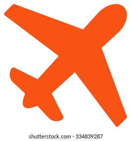 Airplane vector icon. Style is flat orange symbol, rounded angles, white background.