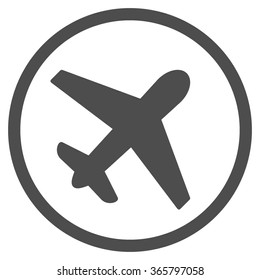 Airplane vector icon. Style is flat circled symbol, gray color, rounded angles, white background.