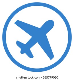 Airplane vector icon. Style is flat circled symbol, cobalt color, rounded angles, white background.