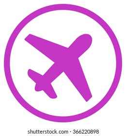 Airplane vector icon. Style is flat circled symbol, violet color, rounded angles, white background.