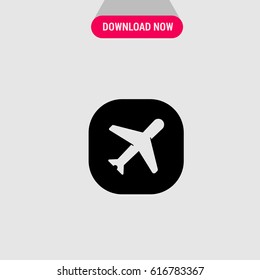 Airplane Vector Icon, The symbol of aircaft on the black background. Simple, modern flat vector illustration for mobile app, website or desktop app   