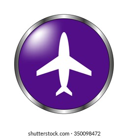 Airplane - vector icon; violet button