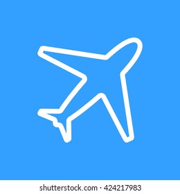 Airplane    vector icon. White  Illustration isolated on blue  background for graphic and web design.