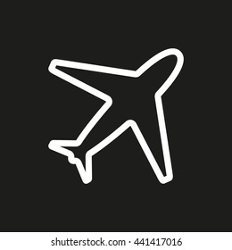 Airplane vector icon. White illustration isolated on black background for graphic and web design.