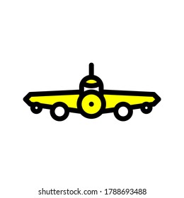 airplane vector icon with yellow filled color