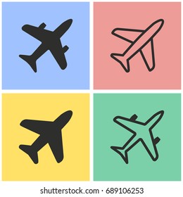 Airplane vector icons set. black Illustration isolated for graphic and web design.