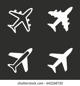 Airplane vector icons set. White illustration isolated for graphic and web design.