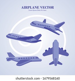 Airplane vector illustration. different positions for commercial aviation fleet illustration. purple color theme 
