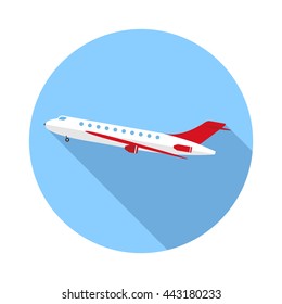 Airplane vector illustration. Flying an airplane with a shadow underneath. Airplane isolated from the background. Airplane icon in a flat style.