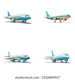 Airplane vector illustration isolated on white background. Set of different types of aircraft.