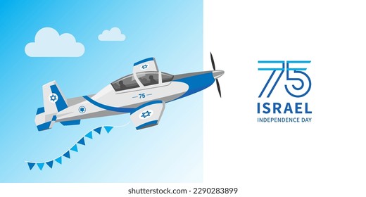 Airplane vector illustration on the blue sky background. Israel Independence Day banner concept